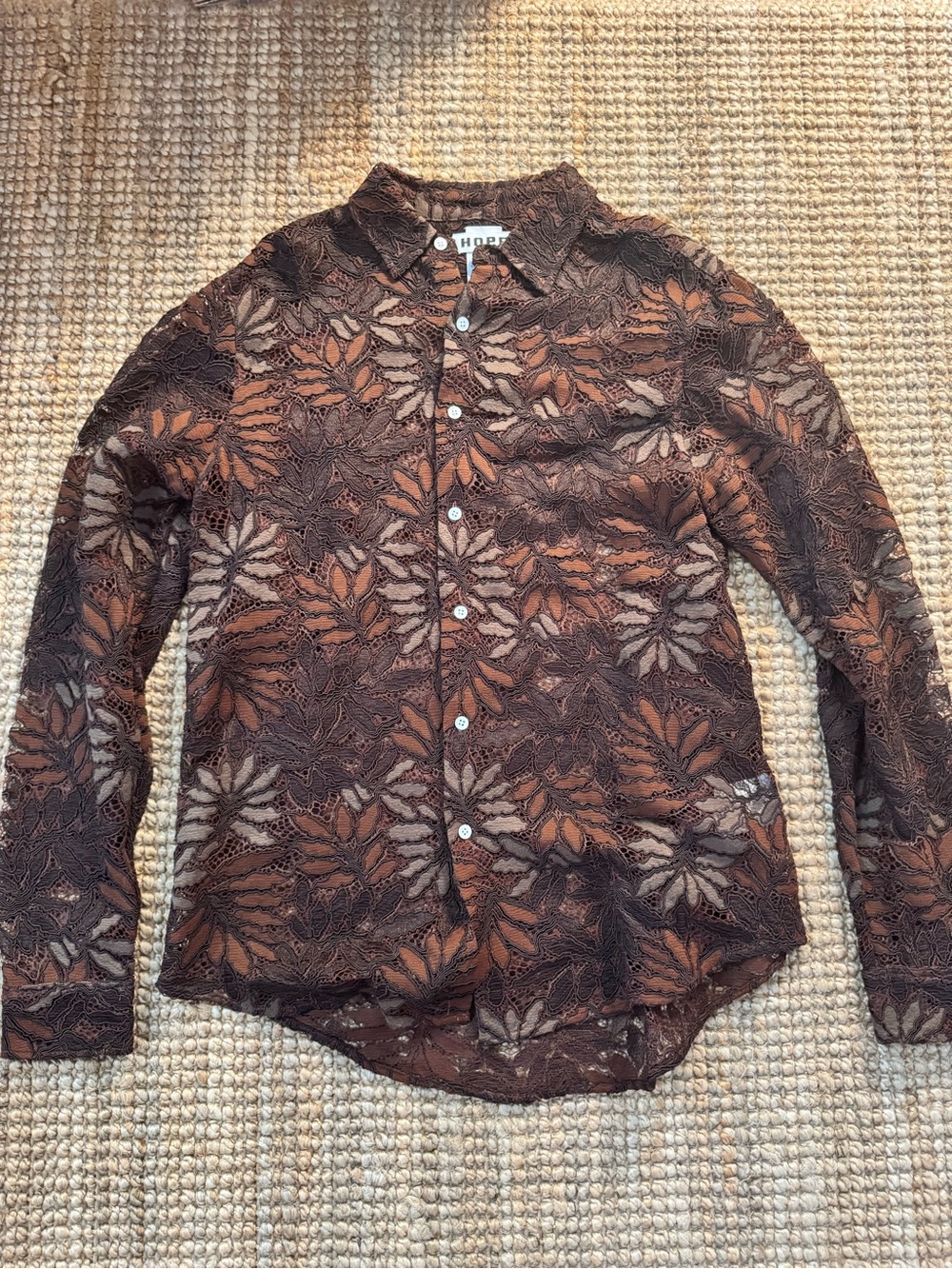 Our Legacy Brown Floral Lace Button-Down Shirt